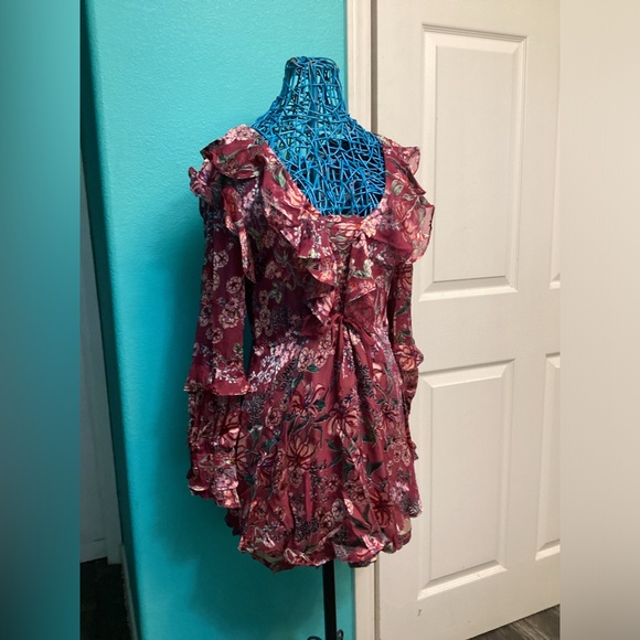 💥PRICE DROP💥  Flora Drawstring Red/Berry Floral Mini Dress - Picture 3 of 7